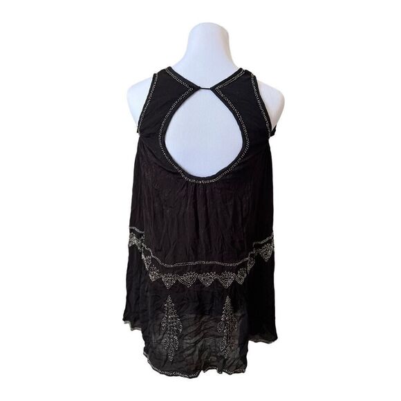 Free People Black Embellished Gauze Peasant Beads Sleeveless Tank Blouse XS NWOT - Picture 3 of 12